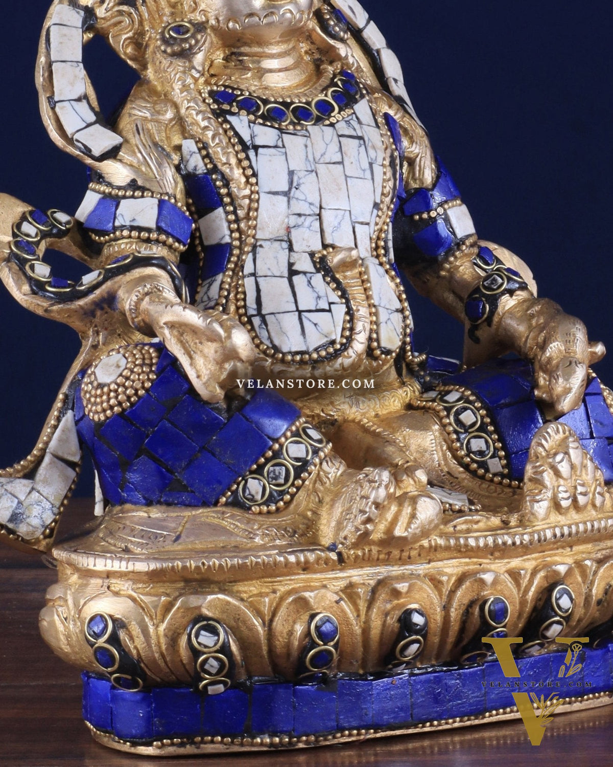 Pure Brass Lord Kuber Statue with Stonework 9"