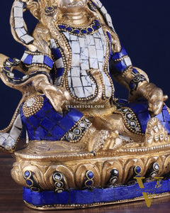 Pure Brass Lord Kuber Statue with Stonework 9"