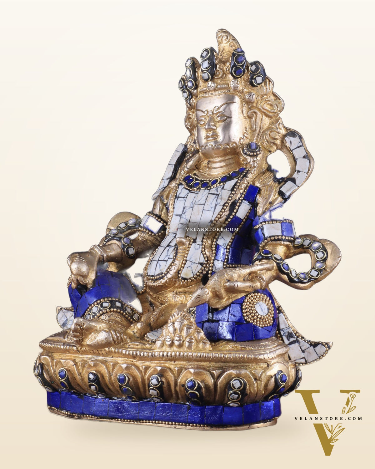 Pure Brass Lord Kuber Statue with Stonework 9"