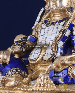 Pure Brass Lord Kuber Statue with Stonework 9"