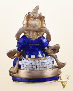 Pure Brass Lord Kuber Statue with Stonework 9"