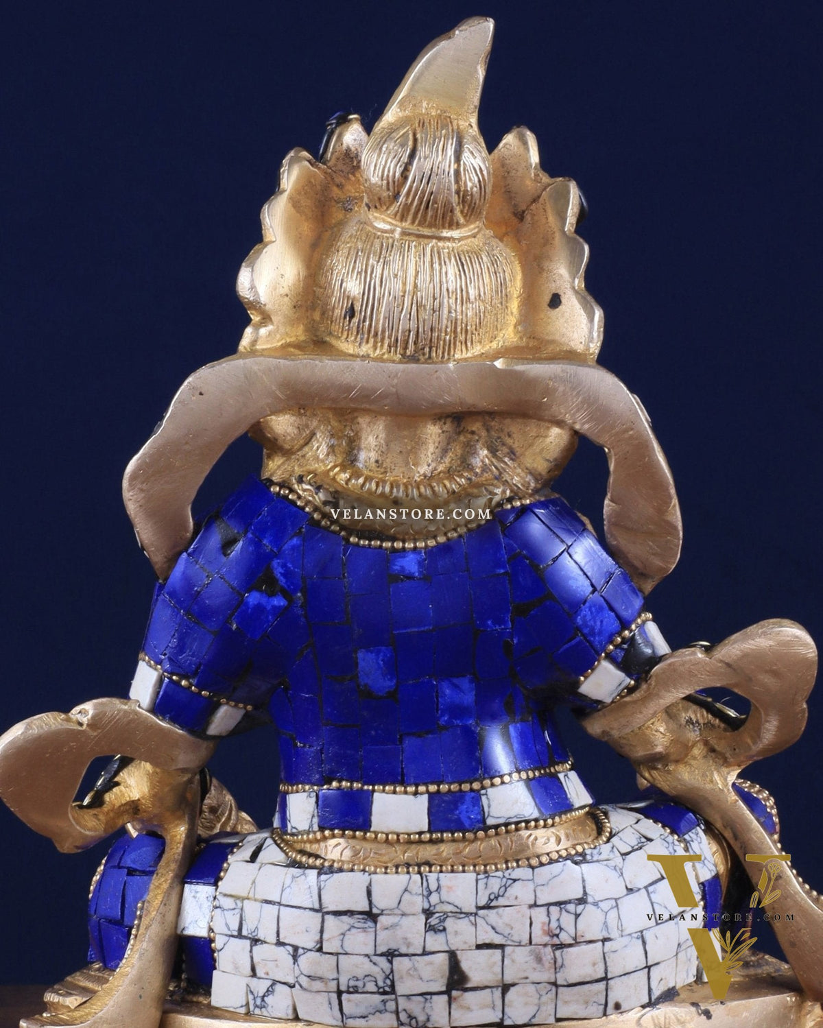 Pure Brass Lord Kuber Statue with Stonework 9"