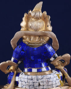 Pure Brass Lord Kuber Statue with Stonework 9"
