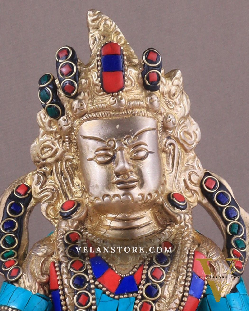 Pure Brass Lord Kuber Statue with Stonework 9"