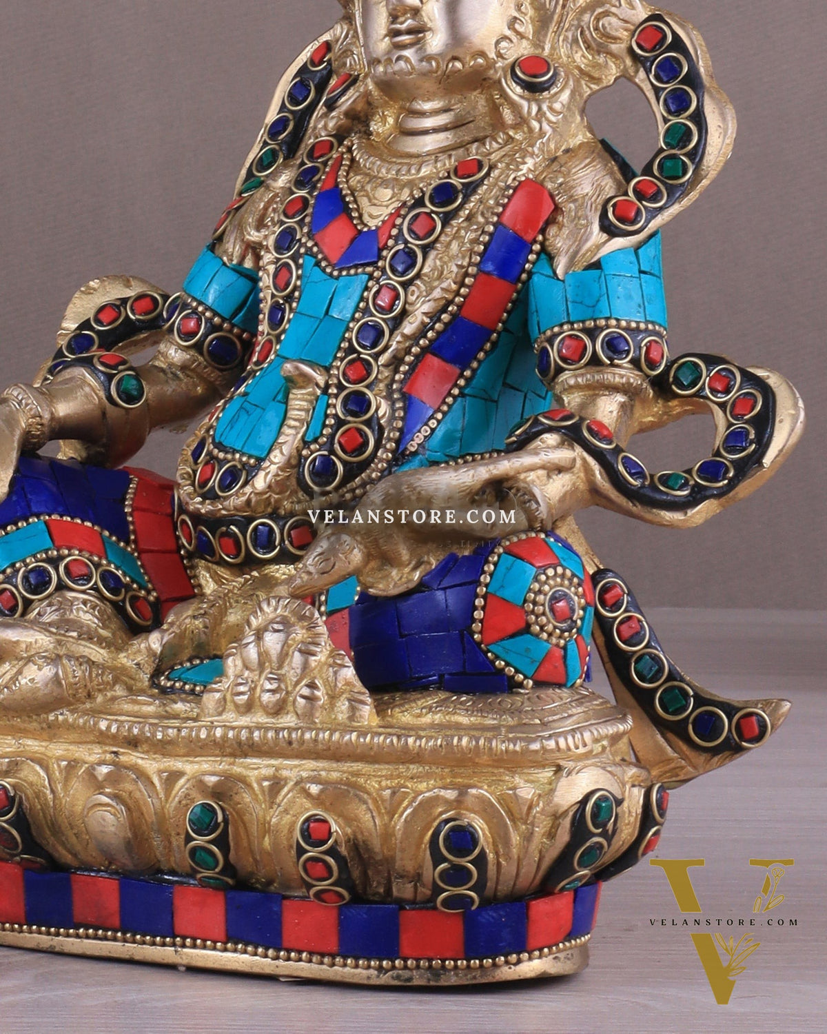 Pure Brass Lord Kuber Statue with Stonework 9"