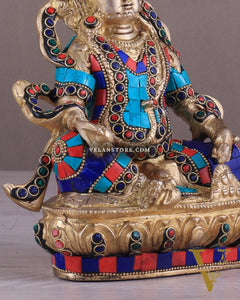 Pure Brass Lord Kuber Statue with Stonework 9"