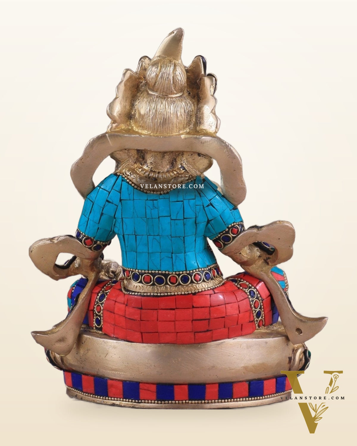 Pure Brass Lord Kuber Statue with Stonework 9"