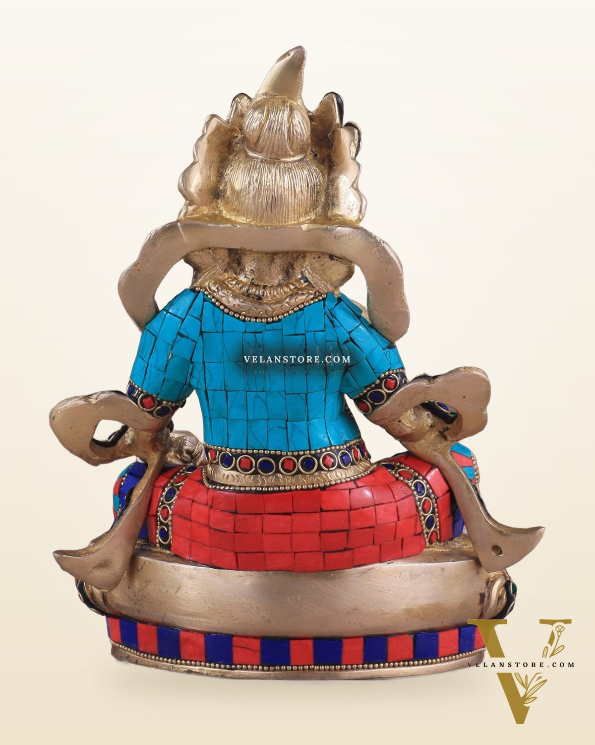 Pure Brass Lord Kuber Statue with Stonework 9"