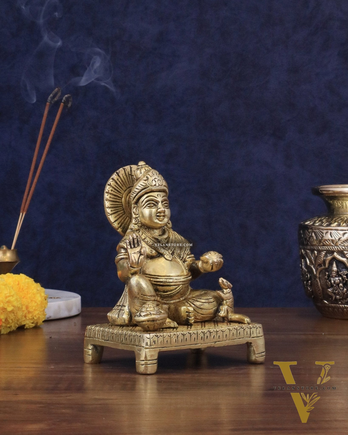 Pure Brass Lord Kubera Idol - 5.5"