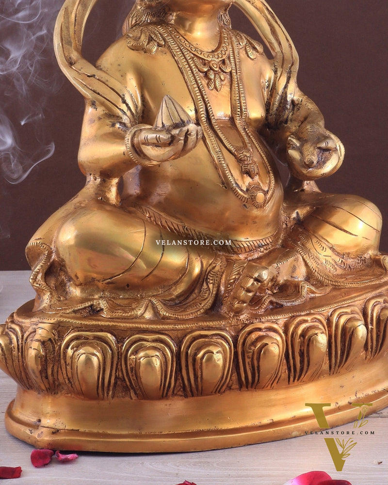 Pure Brass Lord Kubera Large Statue 15"