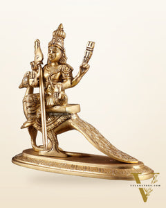 Pure Brass Lord Murugan (Kartikeya) Seated on Peacock Idol 8"