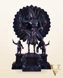 Pure Brass Lord Murugan Sitting on a Peacock Sculpture | Antique Bronze Tone 17"