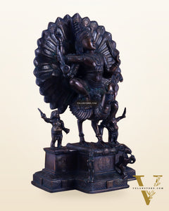 Pure Brass Lord Murugan Sitting on a Peacock Sculpture | Antique Bronze Tone 17"