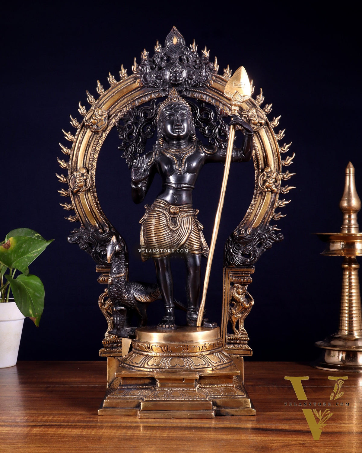 Pure Brass Lord Murugan Swamy Kartikeya Statue 16.5 inch