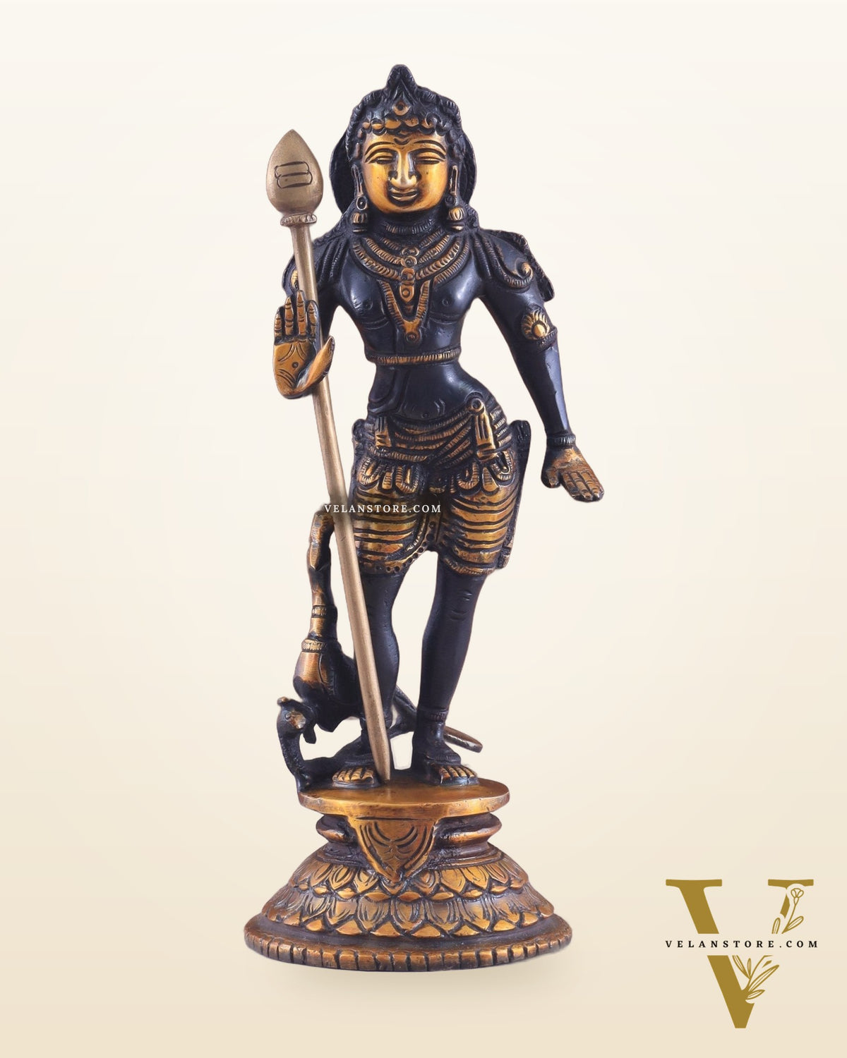 Pure Brass Lord Murugan Swamy Statue 10" black and golden