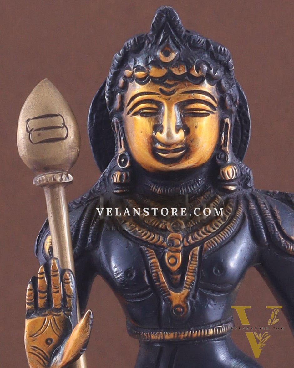 Pure Brass Lord Murugan Swamy Statue 10" black and golden