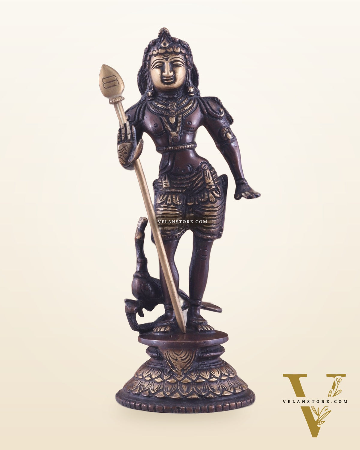 Pure Brass Lord Murugan Swamy Statue 10" brown and golden