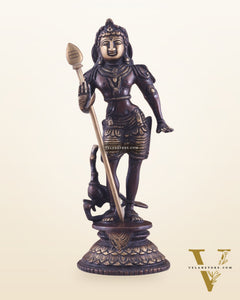 Pure Brass Lord Murugan Swamy Statue 10" brown and golden