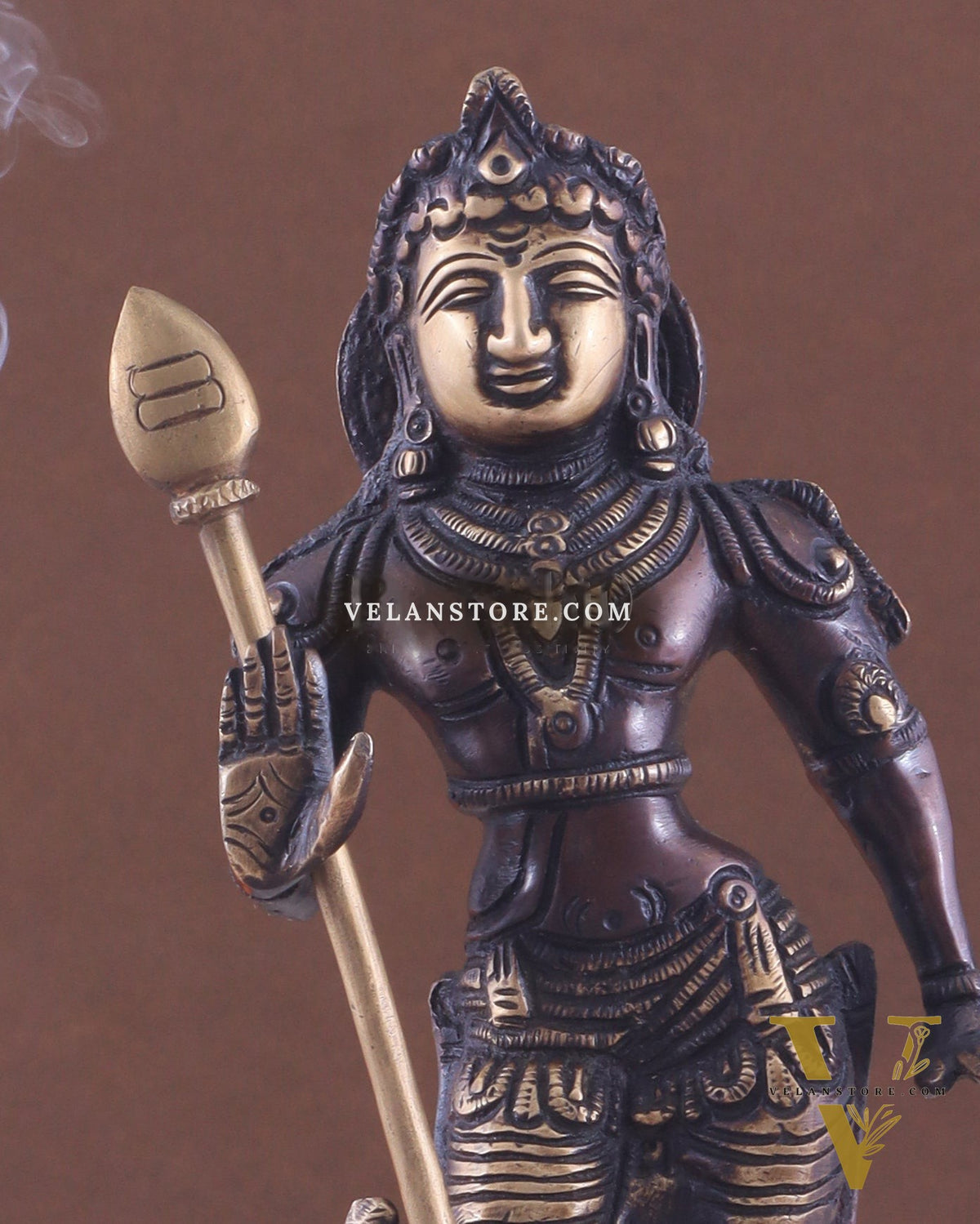 Pure Brass Lord Murugan Swamy Statue 10" brown and golden