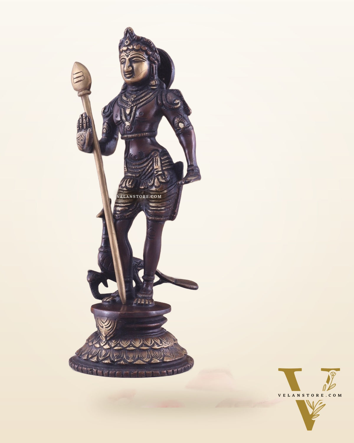 Pure Brass Lord Murugan Swamy Statue 10" brown and golden