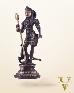 Pure Brass Lord Murugan Swamy Statue 10" brown and golden