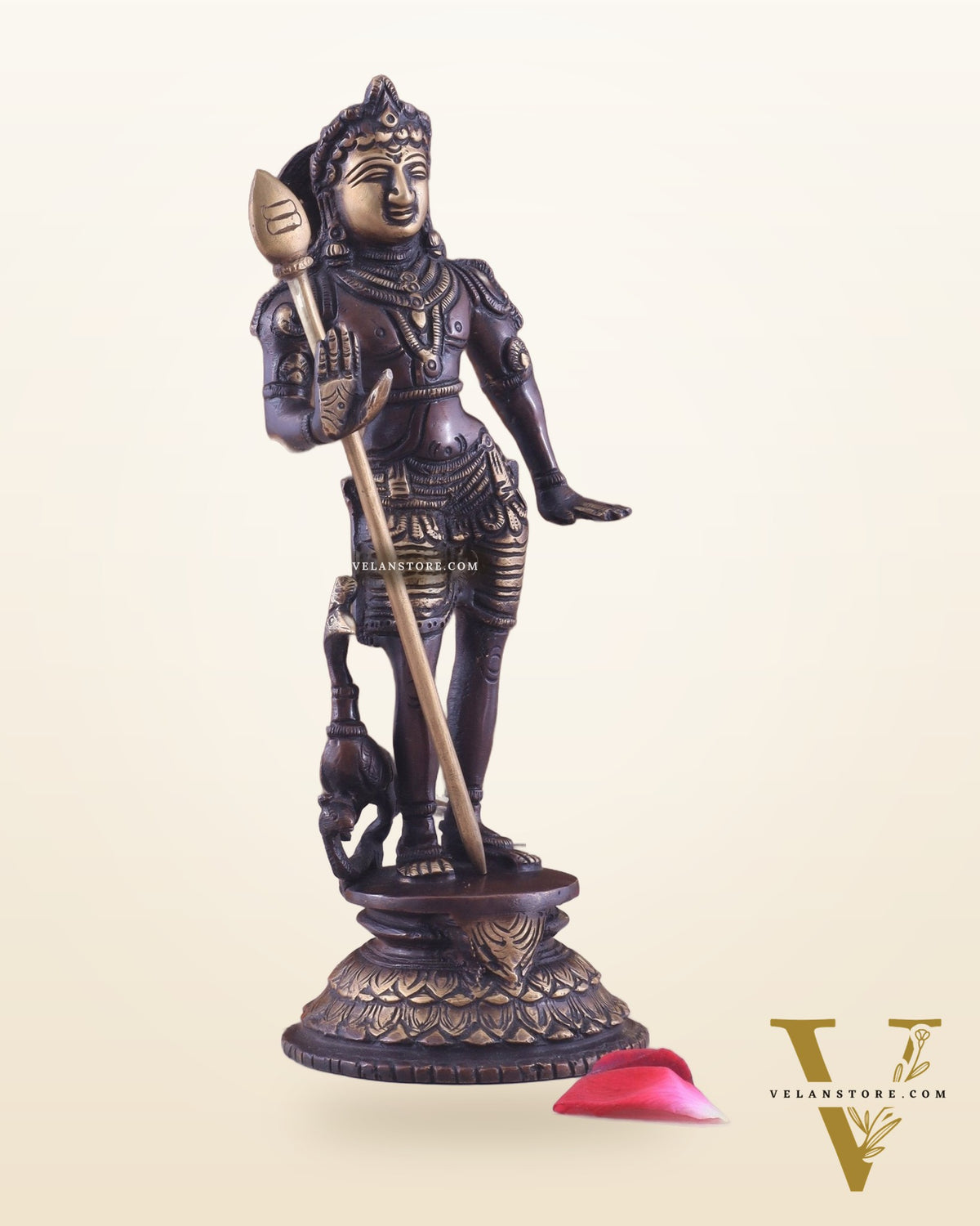 Pure Brass Lord Murugan Swamy Statue 10" brown and golden