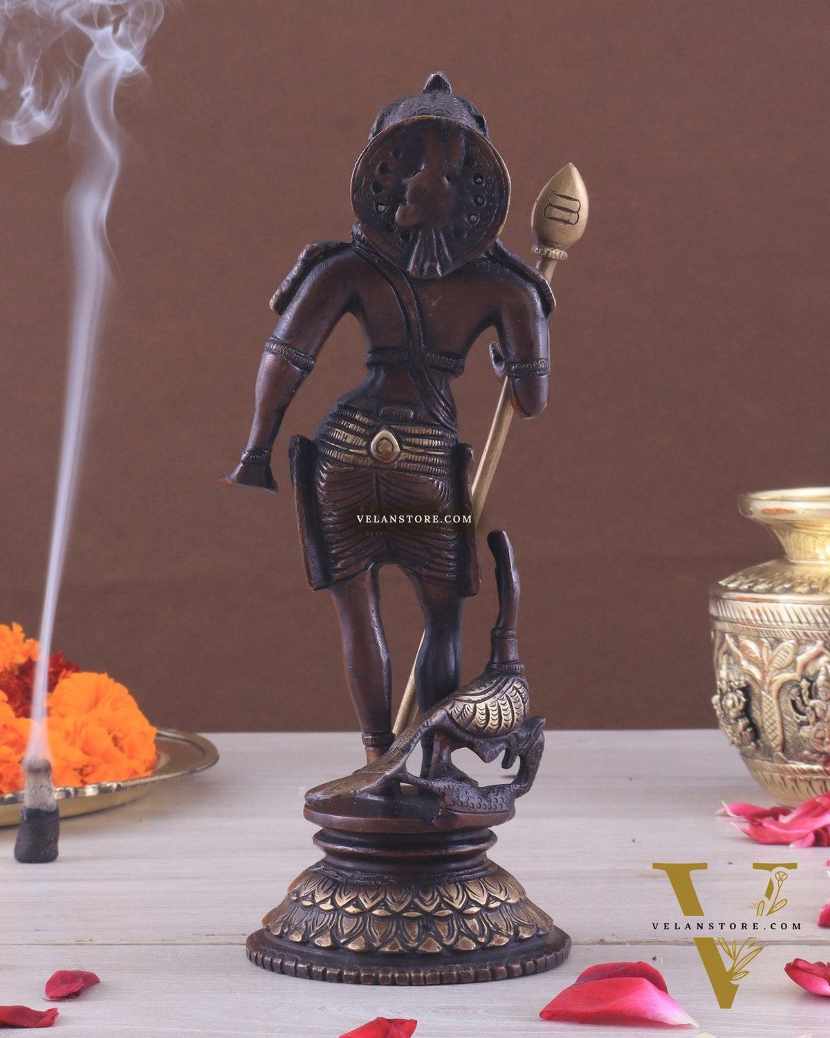 Pure Brass Lord Murugan Swamy Statue 10" brown and golden