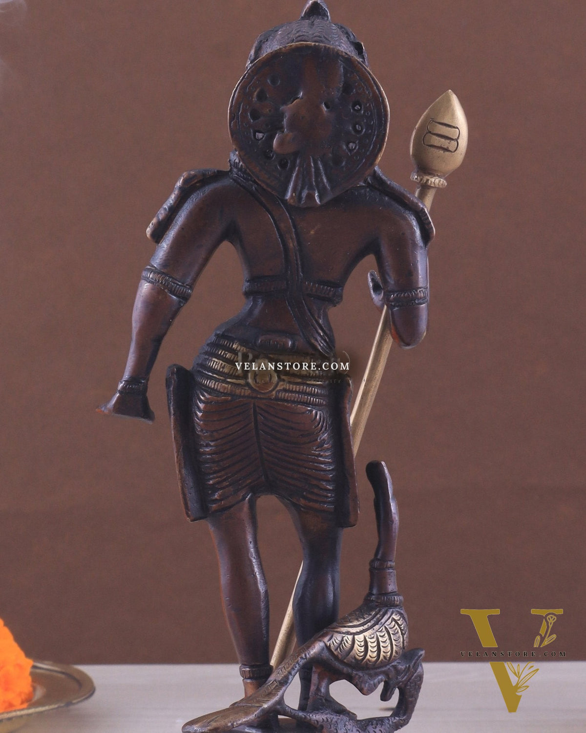 Pure Brass Lord Murugan Swamy Statue 10" brown and golden
