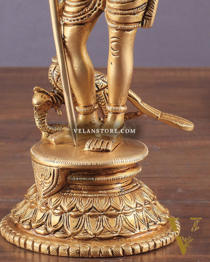 Pure Brass Lord Murugan Swamy Statue 10"
