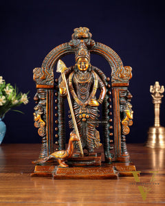 Pure Brass Lord Murugan Swamy statue 9" double chola tone