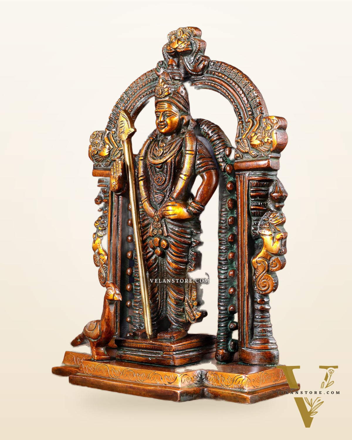 Pure Brass Lord Murugan Swamy statue 9" double chola tone