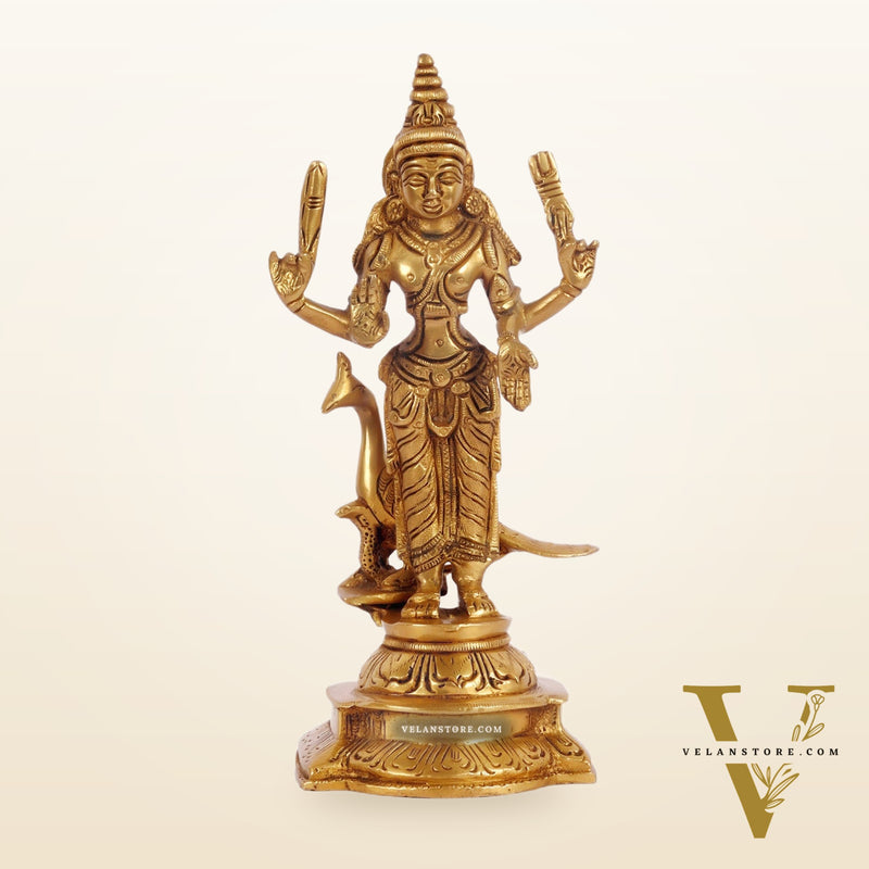 Pure Brass Lord Murugan with Peacock 8.5"