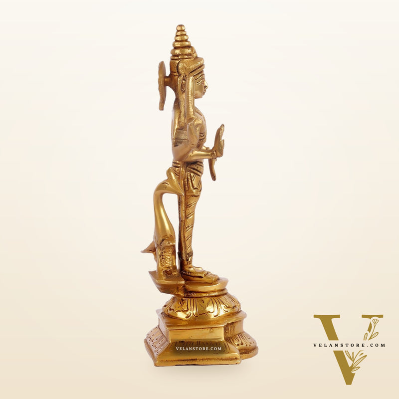 Pure Brass Lord Murugan with Peacock 8.5"
