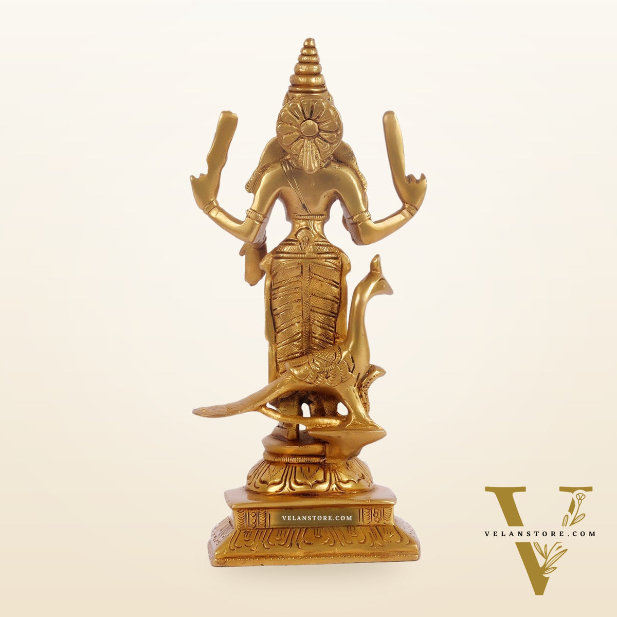 Pure Brass Lord Murugan with Peacock 8.5"