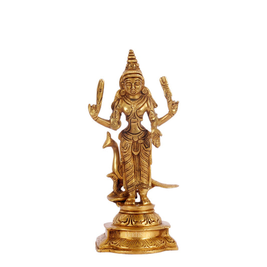 Pure Brass Lord Murugan with Peacock 8.5"
