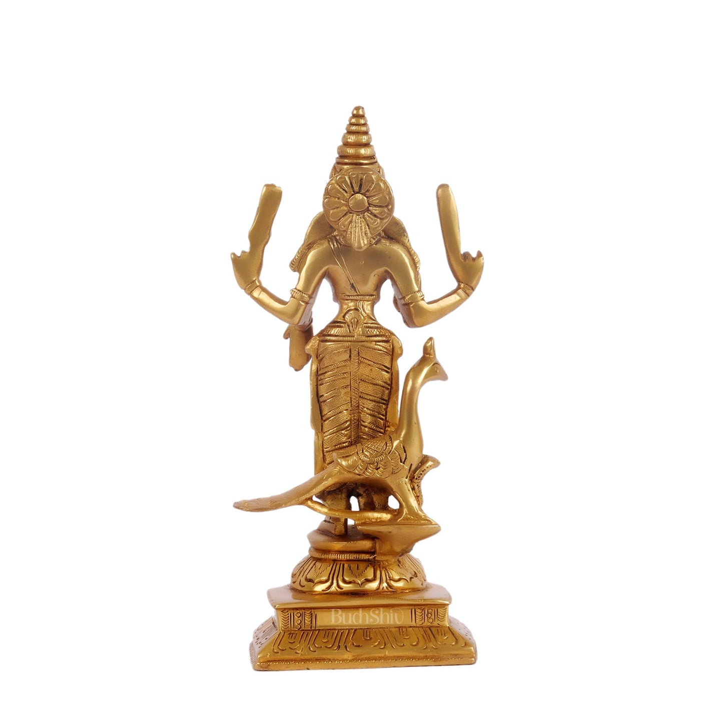 Pure Brass Lord Murugan with Peacock 8.5"