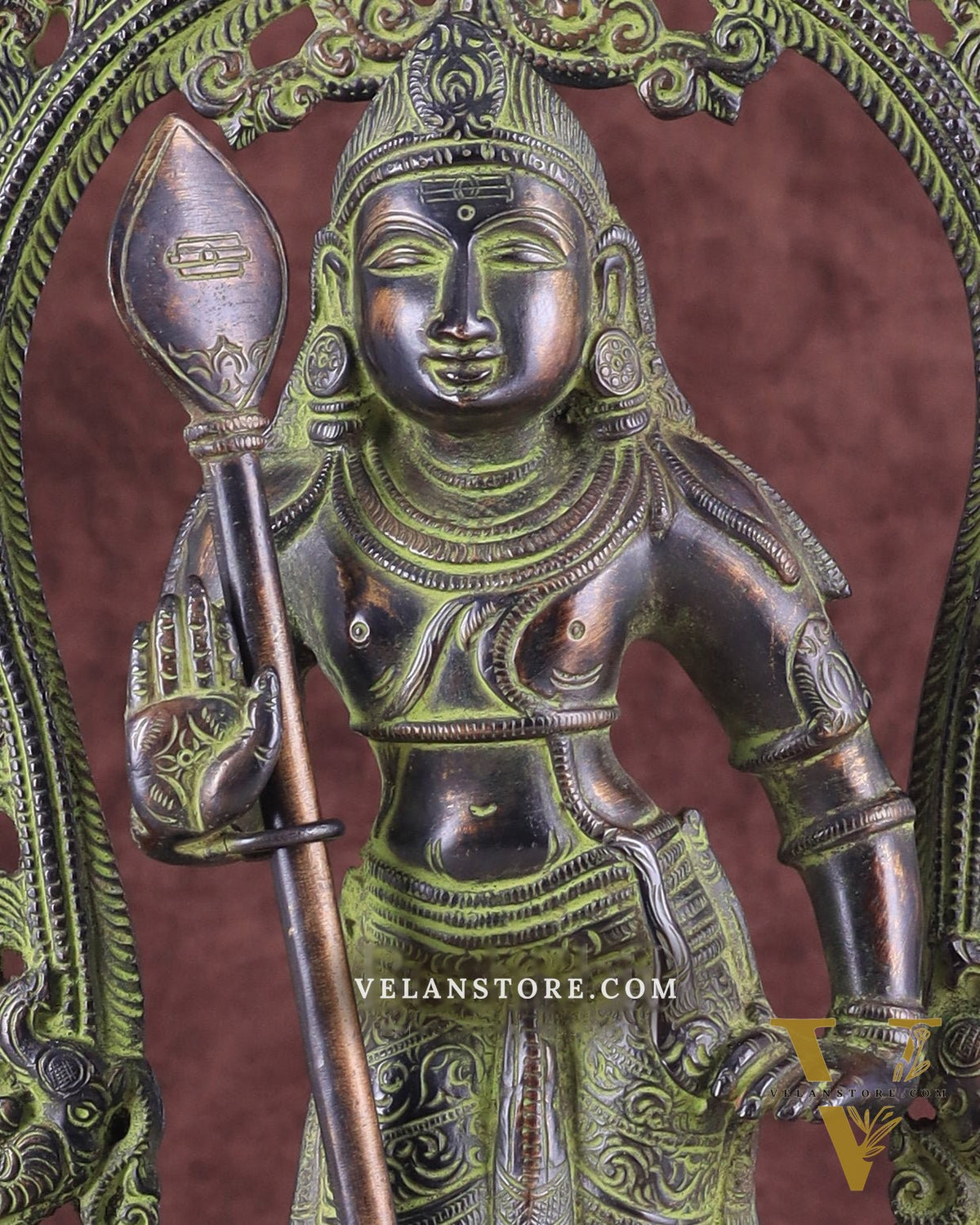 Pure Brass Lord Murugan with Prabhavali – Unique Mukunda Kartikeya Statue 14.5"