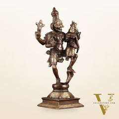 Pure Brass Lord Narsimha with Devi Lakshmi Idol - 12" Chola wash