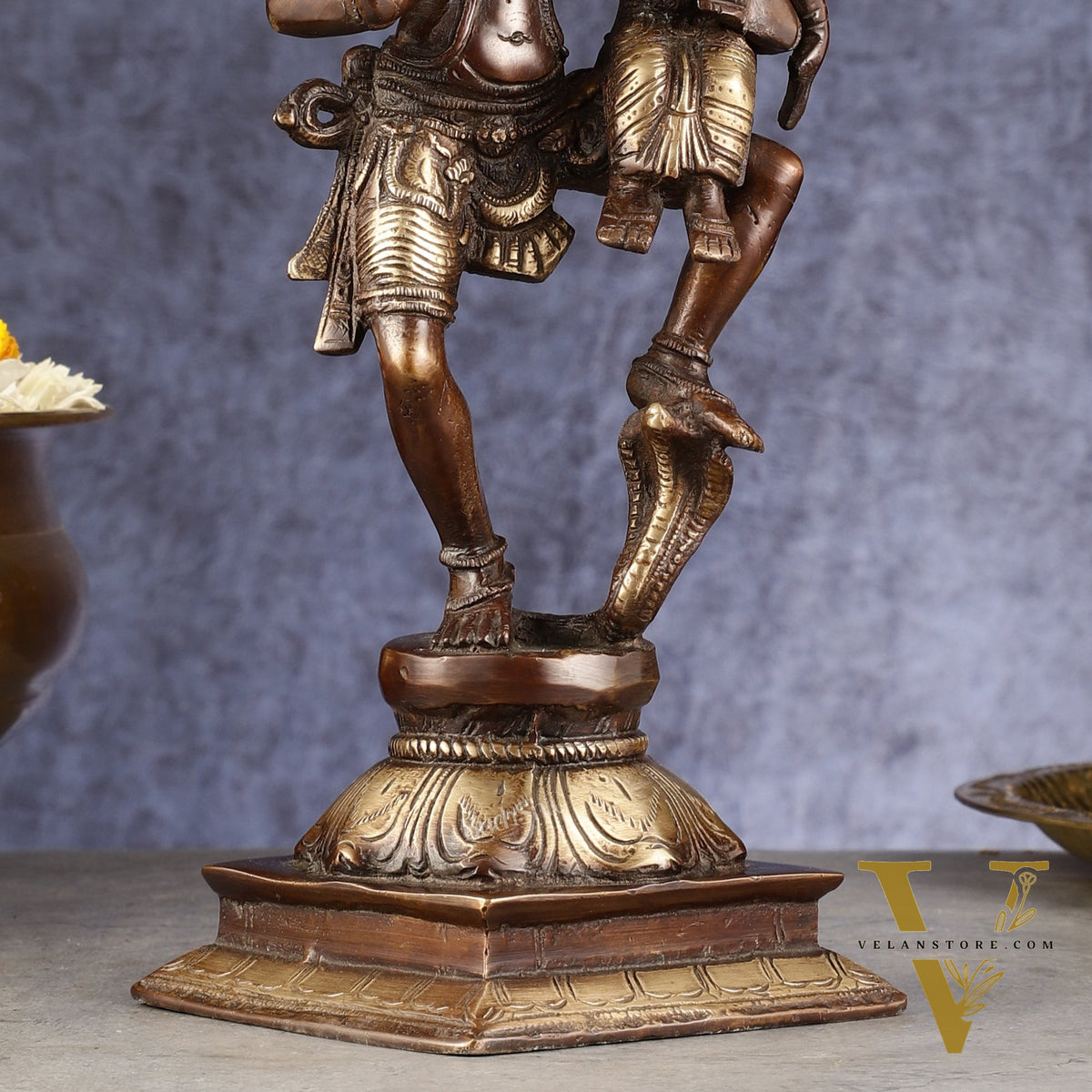 Pure Brass Lord Narsimha with Devi Lakshmi Idol - 12" Chola wash