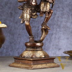 Pure Brass Lord Narsimha with Devi Lakshmi Idol - 12" Chola wash