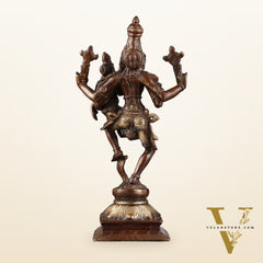 Pure Brass Lord Narsimha with Devi Lakshmi Idol - 12" Chola wash