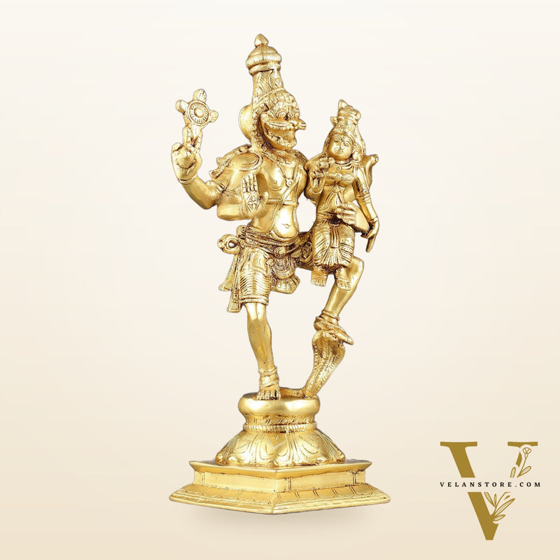 Pure Brass Lord Narsimha with Devi Lakshmi Idol - 12"