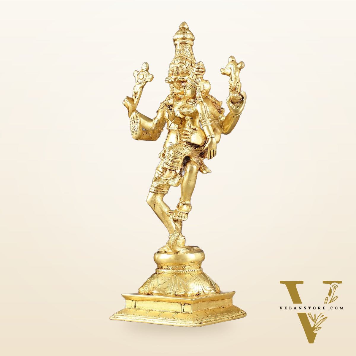 Pure Brass Lord Narsimha with Devi Lakshmi Idol - 12"