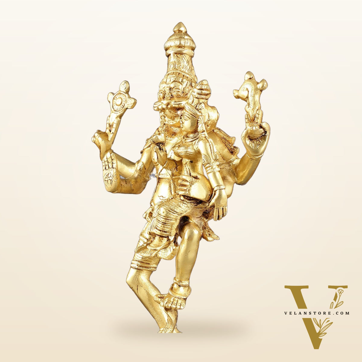 Pure Brass Lord Narsimha with Devi Lakshmi Idol - 12"