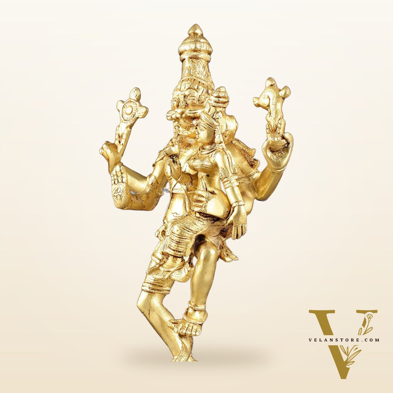 Pure Brass Lord Narsimha with Devi Lakshmi Idol - 12"