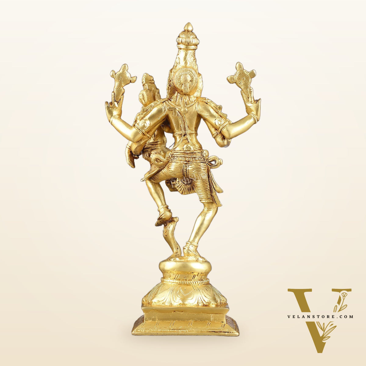 Pure Brass Lord Narsimha with Devi Lakshmi Idol - 12"