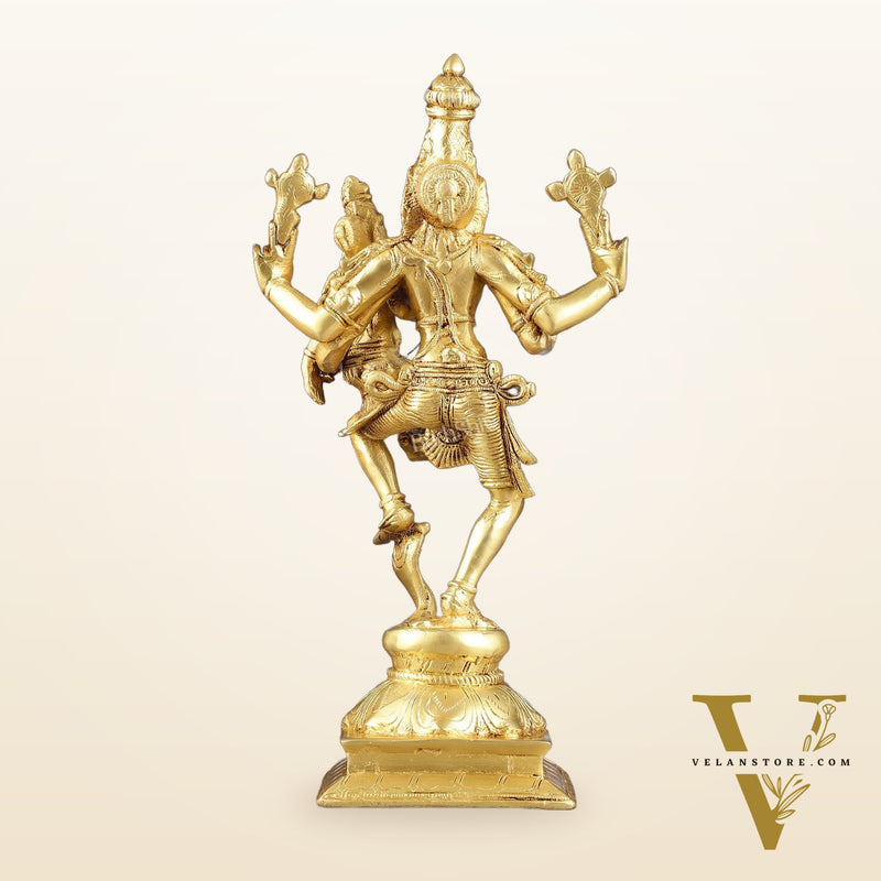 Pure Brass Lord Narsimha with Devi Lakshmi Idol - 12"
