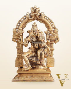 Pure Brass Lord Narsimha with Goddess Lakshmi – 7.8" x 2.7" x 5.1" | Divine Protection & Prosperity