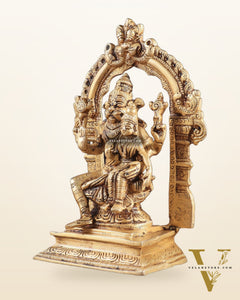 Pure Brass Lord Narsimha with Goddess Lakshmi – 7.8" x 2.7" x 5.1" | Divine Protection & Prosperity
