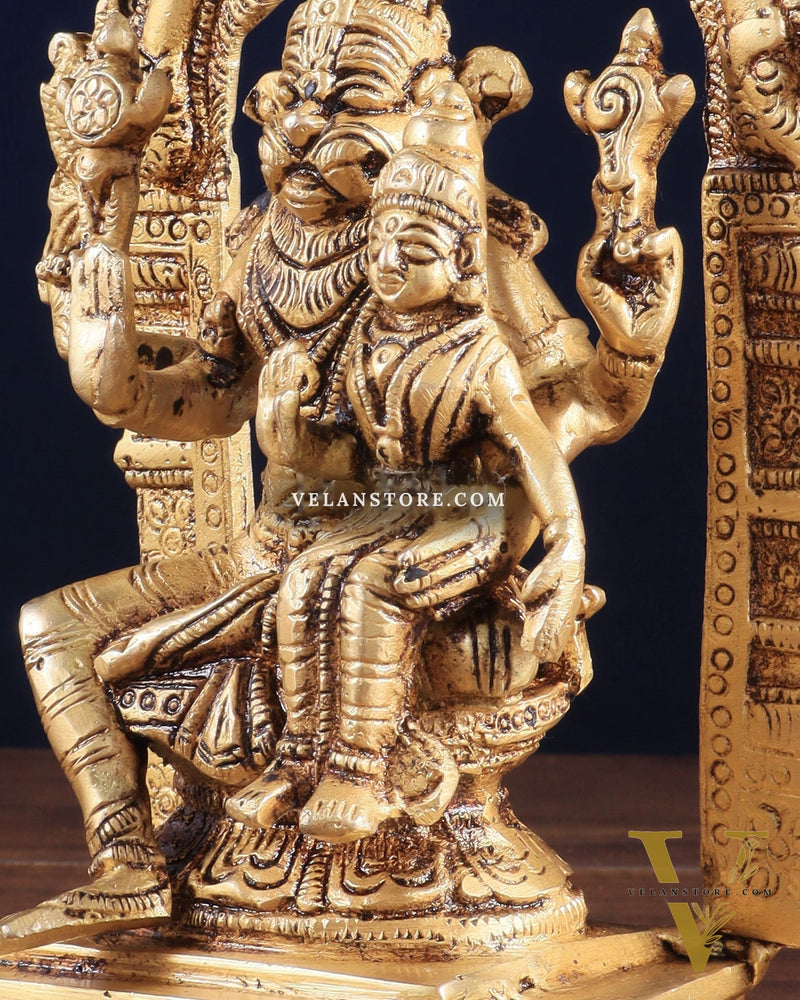 Pure Brass Lord Narsimha with Goddess Lakshmi – 7.8" x 2.7" x 5.1" | Divine Protection & Prosperity